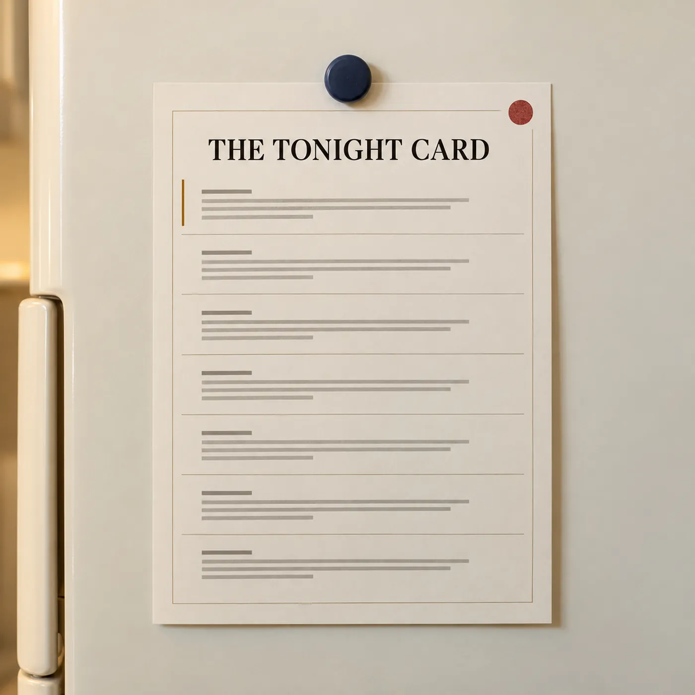 The Tonight Card on a fridge door